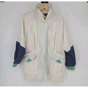 Vintage‎ Fleet Street Colorblock Windbreaker Jacket Small 80s Cotton Blend Retro